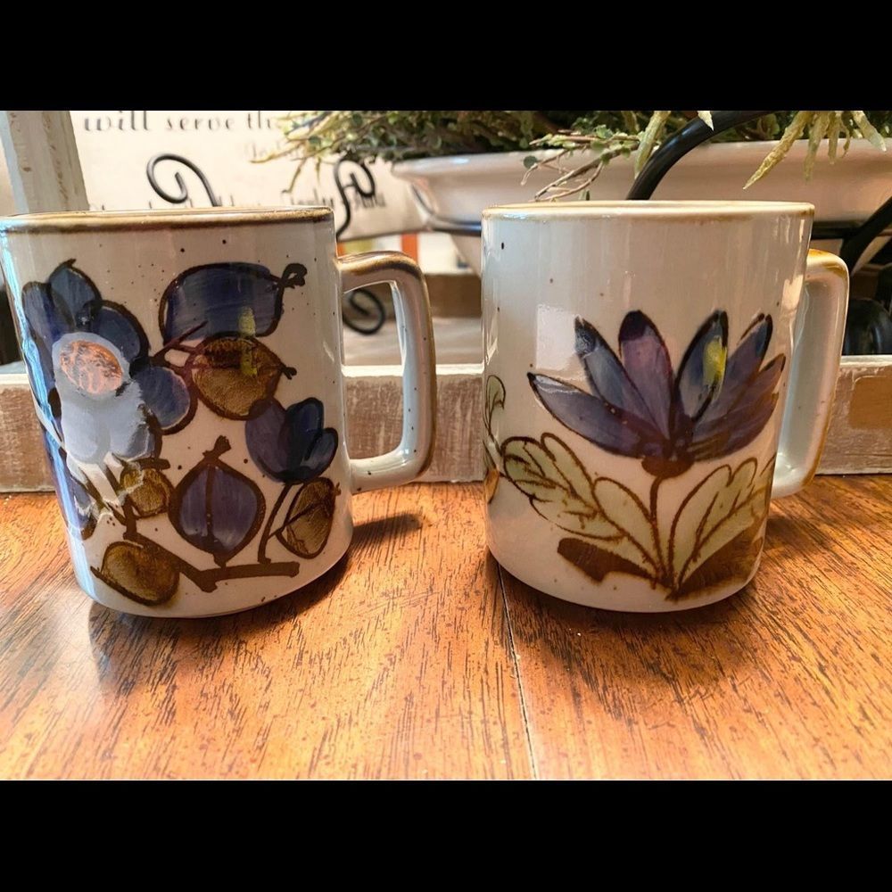 2x Vintage Boho Fall CERAMIC COFFEE MUGS - Picture 1 of 4